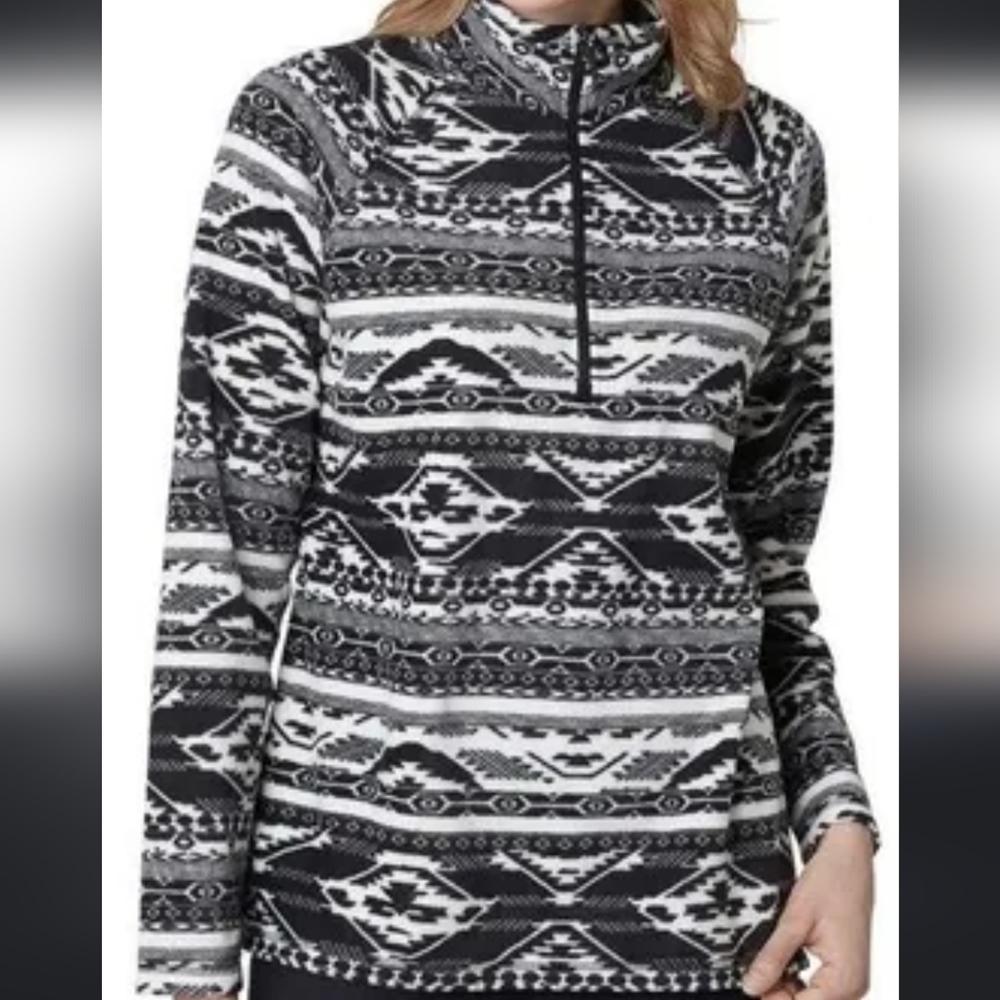 Eddie Bauer 3/4 Zip Fleece Aztek Tribal Black And White Womens Small